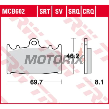 Brzdové destičky -TRW- MCB602SRQ, Kawasaki GPZ, KLZ, VN, ZR, ZX, ZX-6R, ZX-9R, ZXR, ZZR 1989-2019; Suzuki GSF, GSR, GSX, GSX-R, RGV, SV 1988-2017