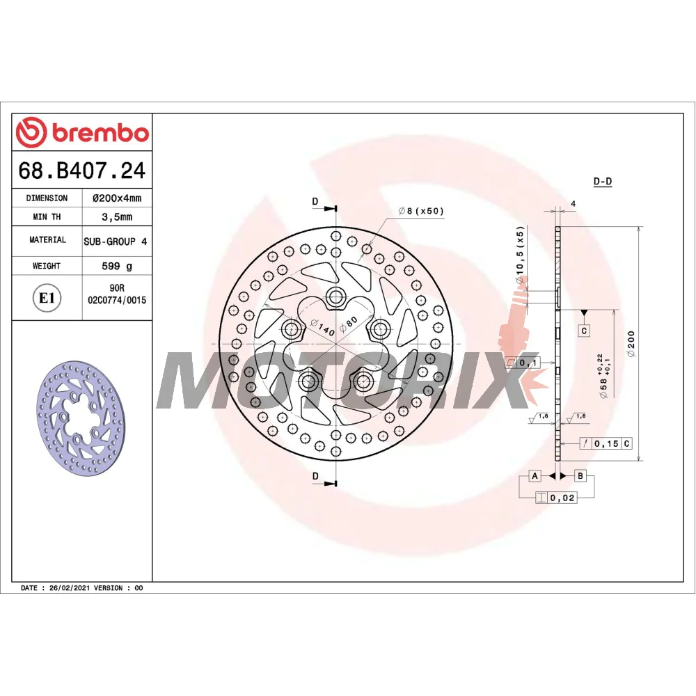 Brzdový kotouč -BREMBO- 68B40724, Kymco Grand Dink 250, Kymco Yup 250 (2001-2005)