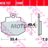 Brzdové destičky -TRW- MCB727SRM, sintrované, Benelli Adiva 125/150 (1999-2005), Gilera Runner 125/180/200 (2001-2013), Vespa/Piaggio DNA, GT, GTS, GTV, GTX, Hexagon, Granturismo 125/150/200/300 (2000-2016)