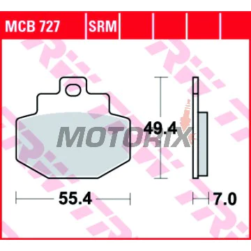 Brzdové destičky -TRW- MCB727, Benelli Adiva 125/150 (1999-2005), Gilera Runner 125/180/200 (2001-2013), Vespa/Piaggio DNA, GT, GTS, GTV, GTX, Hexagon, Granturismo 125/150/200/300 (2000-2016)