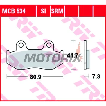 Brzdové destičky -TRW- MCB534, Honda ATC250R/350X, CH250 Spacy/Elite, CN250 Helix, CR50R/125R/250, FTR250, Lead100, MTX125, NES125/150, RX250RE, SCV100 Lead, SH125/150, TRX250R, XL250R/350R/600R, XLR250R, XR250R/350R/500R/600R, Peugeot Elyseo 125