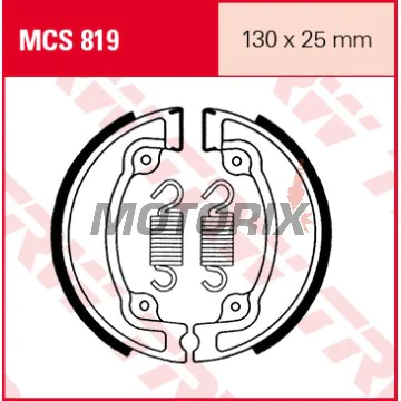 Brzdové čelisti -TRW- MCS819, 130x25mm, Bombardier DS 50/902T/904T (2002), Honda CG 125 (1998-1999), CH 125/250 Spacy & Elite (1985-1999), CN 250 Helix/Elite (1985-2000), CR 125R/250R (1979-1982), NX 125 (1988-2000), TRX 70 (1986-1987), XL 250R (1
