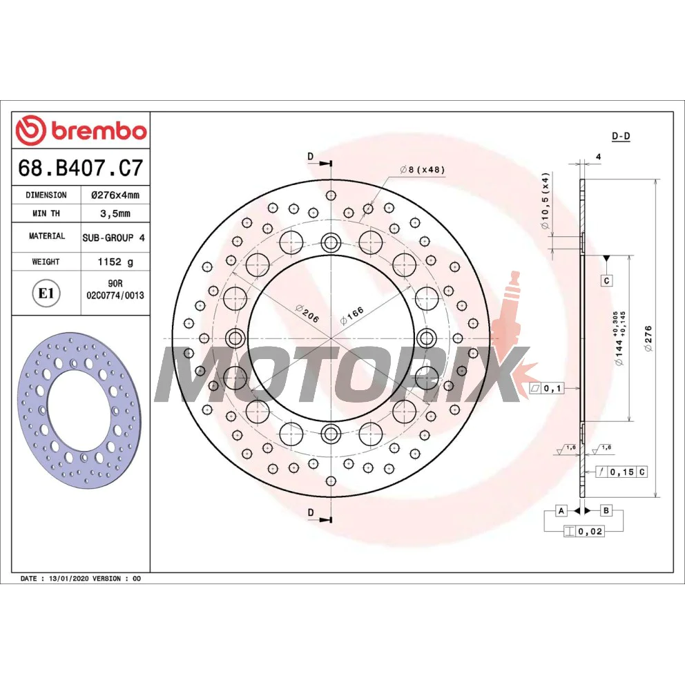 Brzdový kotouč -BREMBO- 68B407C7, Honda XRV (Africa Twin) 650-750 (1990-2002)