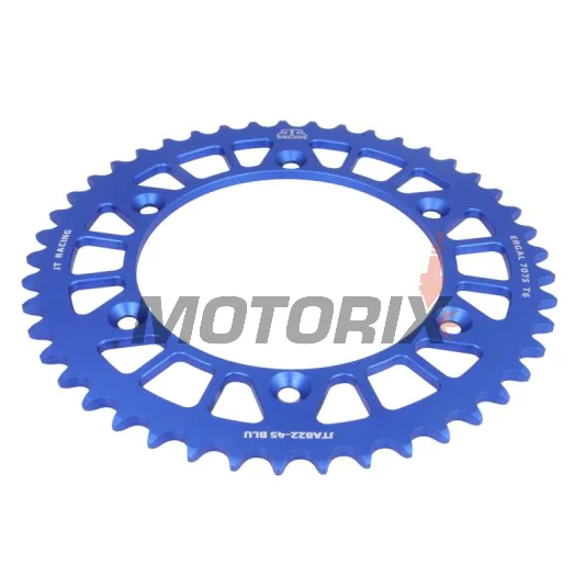 Zadní rozeta -JT- JTA822,45BLU, 45 zubů, modrý, hliníkový, Betamotor RR 250/400/450 2005-2012, RR 520 2010-2014, RR 525 2005-2009, RR Enduro 250/450/525 2005-2008, RR Enduro 350 2011-2012, RR Enduro 400 2010-2012, Cagiva WMX 125/250 1989-1992