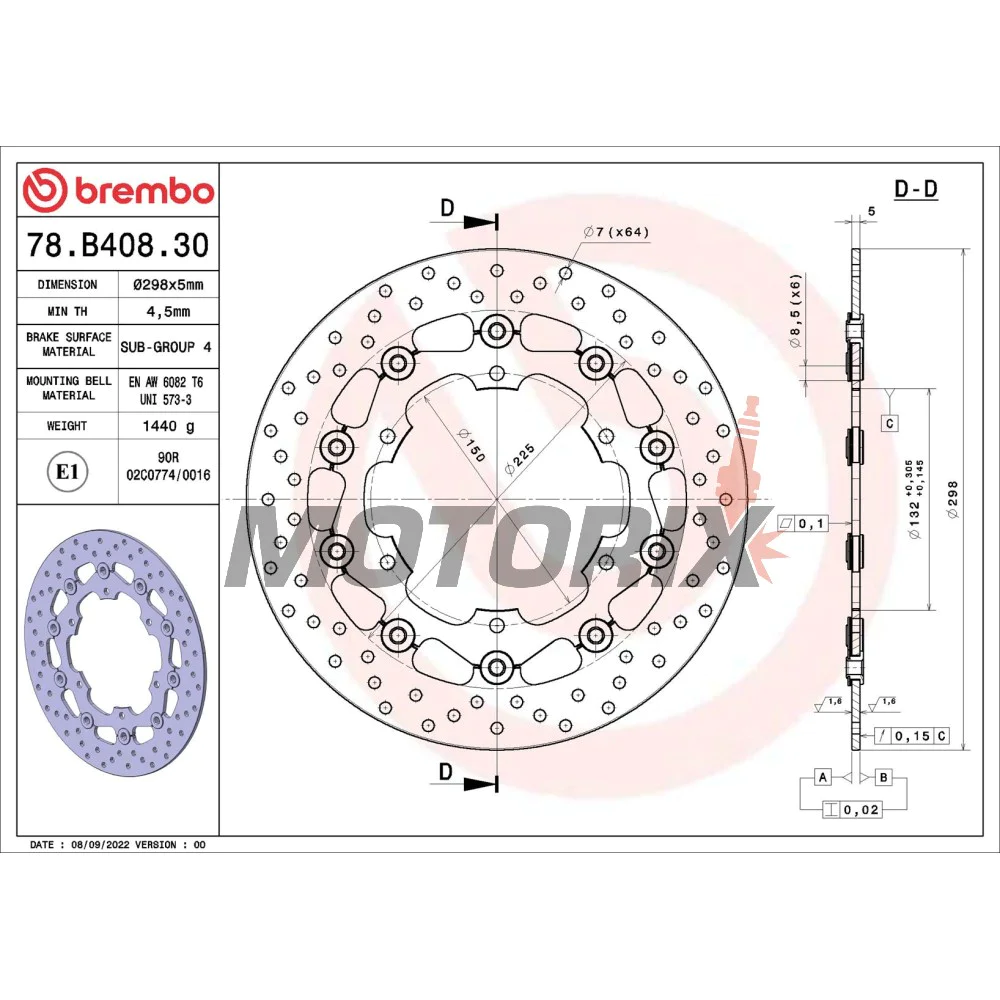 Brzdový kotouč -BREMBO- 78B40830, Yamaha BT Bulldog 1100, FJR1300, FZS1000 Fazer, TDM900/ABS, XJ600N, XJR1300/SP, XV535 Virago & XV1700 Road Star Warrior, XVS1100 Drag Star/Classic, YZF600R Thunder Cat, YZF1000R Thunder Ace, YZF-R1 1000, YZF-R6 6
