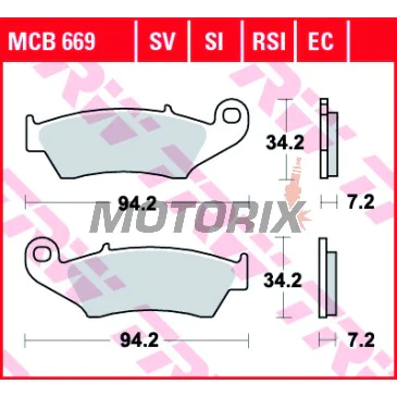 Brzdové destičky -TRW- MCB669RSI, Aprilia MXV/RXV, Beta RR, Gas Gas EC/FSE/FSR/MC, Honda CR/CRF/XR/XL, Kawasaki KDX/KLX/KX, Suzuki DR-Z/RM/RM-Z, Yamaha WR/YZ/XT (1993-2020)