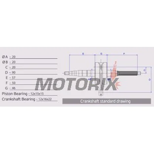 Kliková hřídel -ATHENA-, Aprilia RS 50 2006-2010, RS4 50 2011-2014, RX 50 2006-2014, SX 50 2006-2014, Derbi GPR 50 2004/2006-2014, Senda 50 2005-2013, Gilera RCR 50 2013-2018, SMT 50 2013-2018