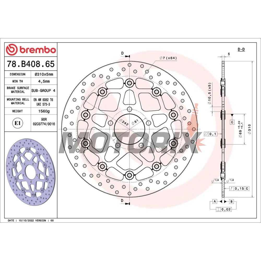 Brzdový kotouč -BREMBO- 78B40865, Kawasaki KLV 1000, Suzuki V-Strom/Bandit/SV 1000 (2002-2012)