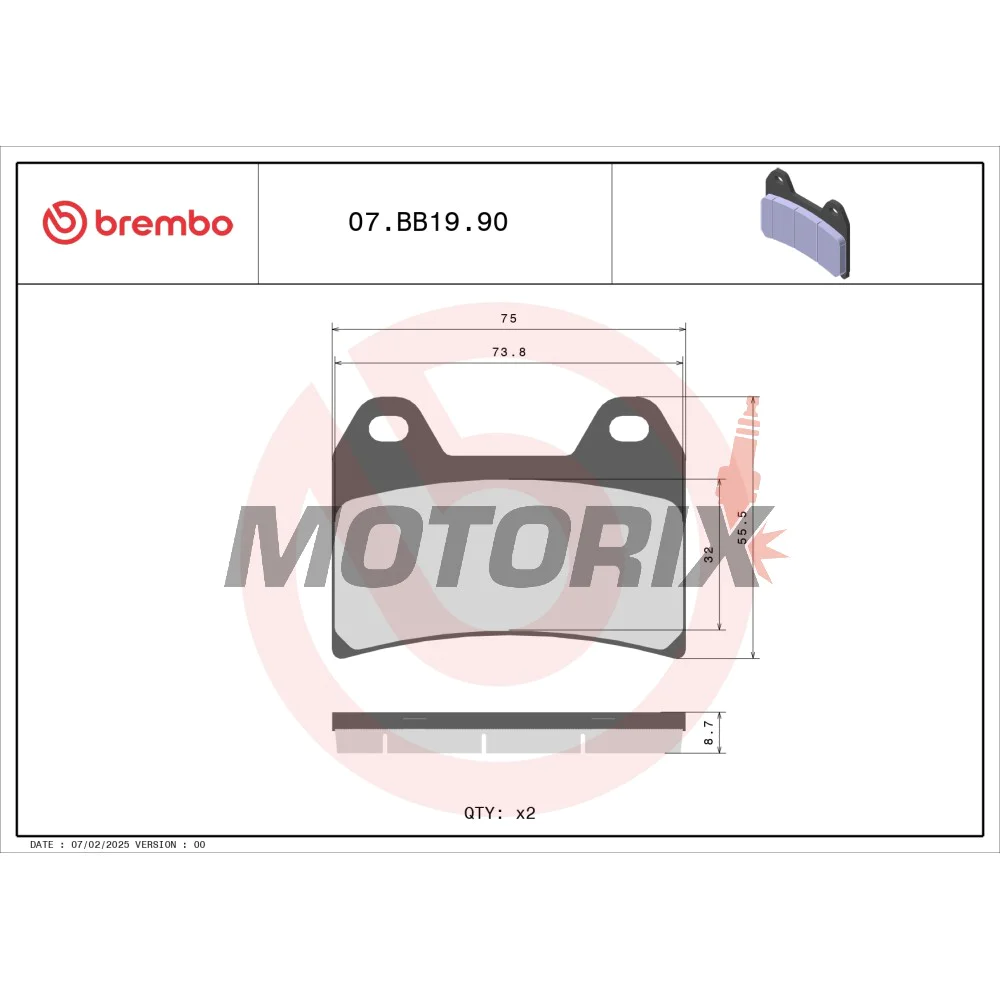 Brzdové destičky -BREMBO- 07BB1990, Aprilia RSV/Falco/Pegaso, BMW F800, Ducati Monster/ST/Multistrada, Moto Guzzi Breva/California/Norge/Stelvio, KTM Duke/LC4/SM, Yamaha XJR/TRX