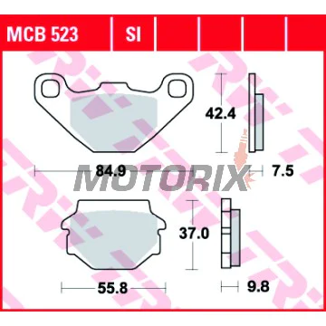 Brzdové destičky -TRW- MCB523, Aprilia RX 125, Tuareg 350/600, Husaberg FE600, MC350, Husqvarna TE350/510, WR240/250, CR125/250, Kawasaki GPZ305/500, KLR250/600/650, KLE250/500, KMX125/200, ZX-7R 750, KTM Duke 400, MX125/250/500/600, Suzuki GN125, TU125