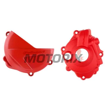 Sada chráničů vodní pumpy, víka spojky a víka statoru -POLISPORT- červené, HONDA CRF 250 2018-2023