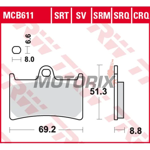 Brzdové destičky -TRW- MCB611, Yamaha R1/R6, MT-07/09/10, FZ1/FZ6/FZ8 Fazer, FJR1300, TDM900, XJR1300, T-Max 530, Super Tenere 1200