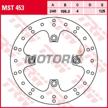 Brzdový kotouč -TRW- MST453, 240mm, Honda FES Pantheon/Foresight/S-Wing 125-250, FJS600 Silver Wing, NSS250 Forza, SH125i/150i, PS250 Big Ruckus, Jazz 250 (1998-2013)