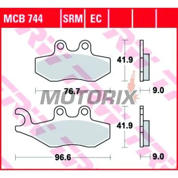 Brzdové destičky -TRW- MCB744SRM, sintrované, Aprilia SR, Sportcity; Derbi Boulevard; Vespa/Piaggio 946, Beverly, Carnaby, Fly, GT, GTS, GTV, Granturismo, Hexagon, Liberty, MP3, Primavera, Skipper, Sprint, Typhoon, X7, X8, X9, X10 (2000-2017)