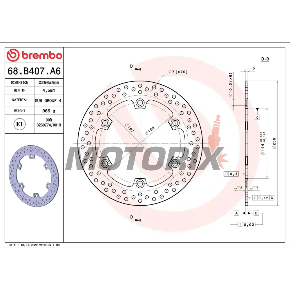 Brzdový kotouč -BREMBO- 68B407A6, Honda CB 1100 1300/CBR 1000F 1100XX Blackbird/FJS Silver Wing 400 600/SH 300 (1993-2009)