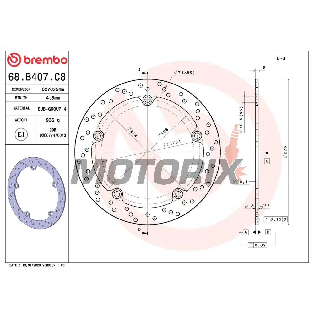 Brzdový kotouč -BREMBO- 68B407C8, BMW R 850-1150 (1991-2006)