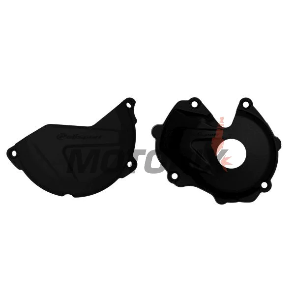 Sada chráničů víka spojky a víka statoru -POLISPORT- černé, KAWASAKI KX 450 2016-2018