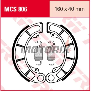 Brzdové čelisti -TRW- MCS806, 160x40mm, Honda CB500T/CB750 Nighthawk/CBX650E/CX500-CX650C Custom/GL500-650 Silver Wing/NV600C/VF700-750 Magna-Sabre/VLX600 Shadow/VT600-750 Shadow ACE (1971-2004) + Kymco Venox 250 (2000-2010)