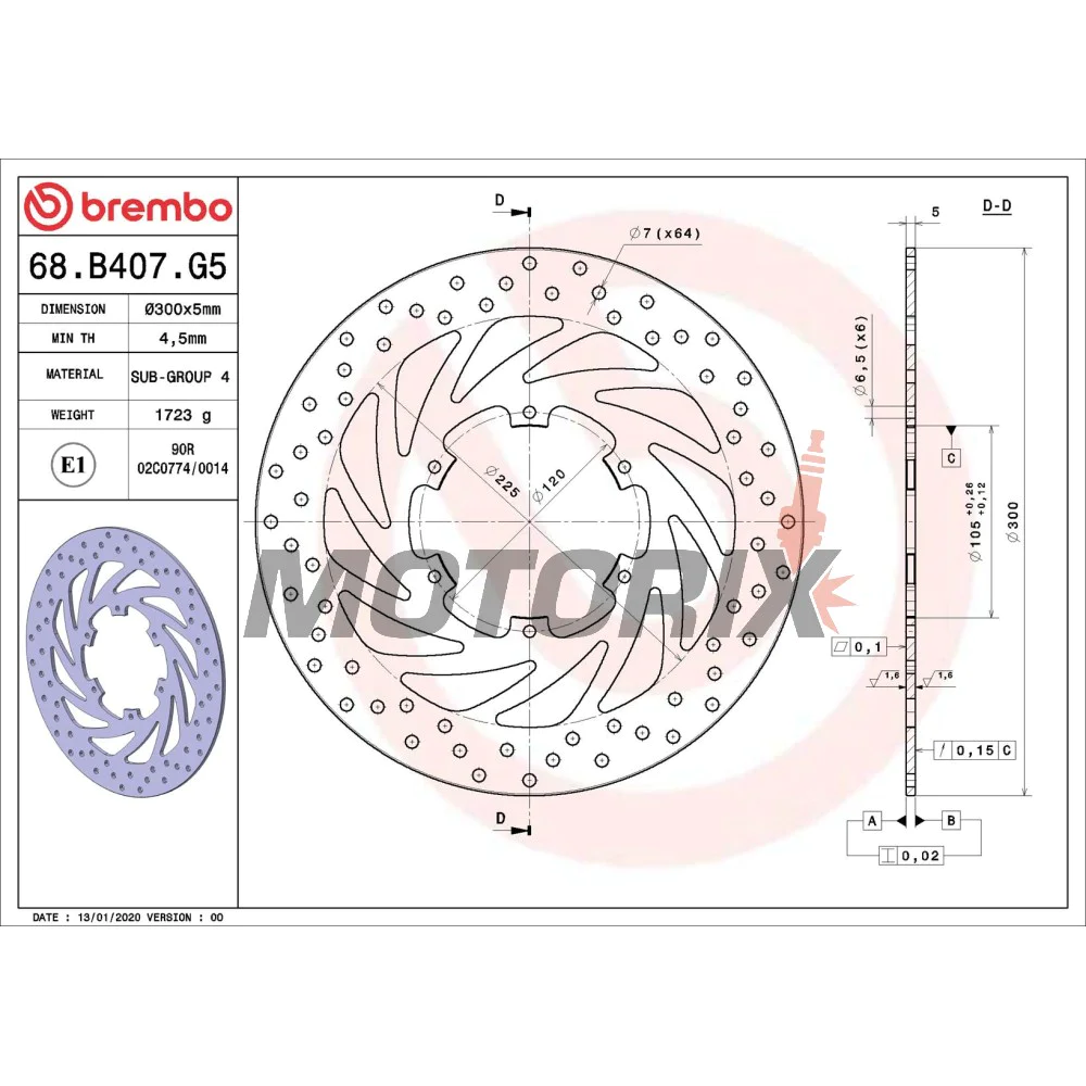 Brzdový kotouč -BREMBO- 68B407G5, Aprilia ETX350/600, Pegaso 125/600/650/650ie/Trail/Tuscany Tibet Raid; BMW F650ST/F650GS Dakar/F650CS Scarver/F700GS/F800GS, BMW G650GS/Sertao