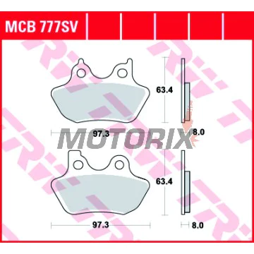 Brzdové destičky -TRW- MCB777SV, Harley Davidson FLHR Road King, FLHT Electra Glide, FLHX Street Glide, FLST Fat Boy/Softail, FLTR Road Glide, FXD Dyna, FXST Softail, VRSC V-Rod, XL/XLH Sportster - 883-1803cc, 1999-2013