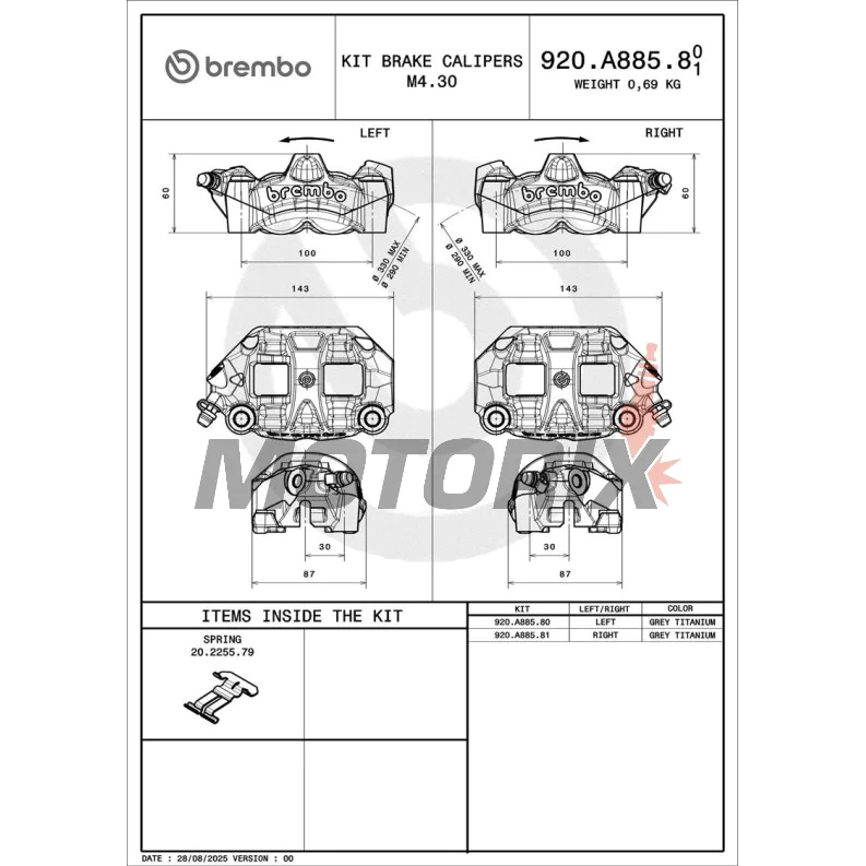 Brzdový třmen -BREMBO- Aprilia RSV4 1000/Tuono V4R, Ducati Monster 1200/Multistrada 1200/Panigale 1199-1299/xDiavel 1262, KTM Duke 690-1290/Super Duke/SMR 450, MV Agusta F4 1000RR, Triumph Scrambler 1200/Thruxton 1200 (2010-2022