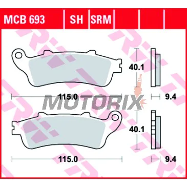 Brzdové destičky -TRW- MCB693, Aprilia ETV/RS/RSV/SL/Tuono + Benelli TnT/Tornado/TreK + Ducati 748-1198/Monster/SS/ST2 + Honda FES/ST + Moto Guzzi Breva/Nevada/V7 + Rieju MRT/SMX/Tango (1997-2010)
