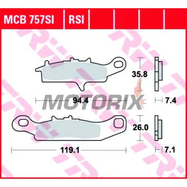 Brzdové destičky -TRW- MCB757SI, Kawasaki Brute Force 650, KFX 450R/700 V-Force, KVF/Prairie 650-700; Suzuki LT-V 700 Twin Peaks, Polaris Ranger RZR 800